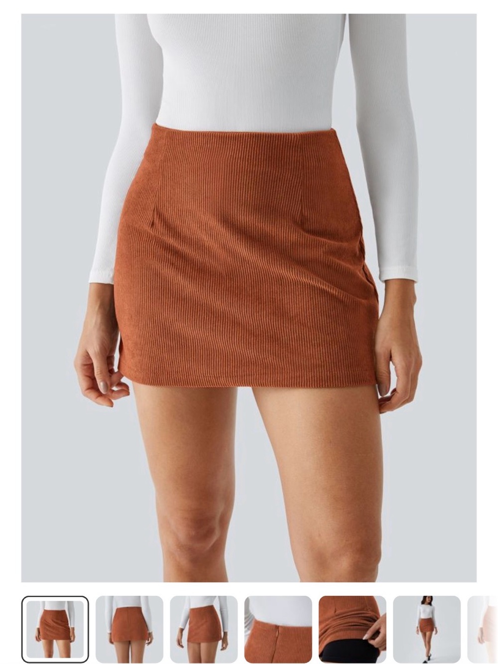 HALARA Rust Corduroy Mini Skirt with built in shorts